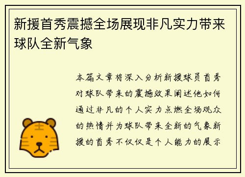 新援首秀震撼全场展现非凡实力带来球队全新气象