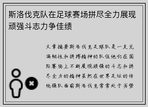 斯洛伐克队在足球赛场拼尽全力展现顽强斗志力争佳绩