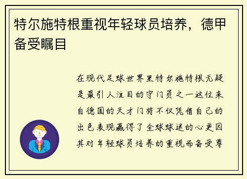 特尔施特根重视年轻球员培养，德甲备受瞩目