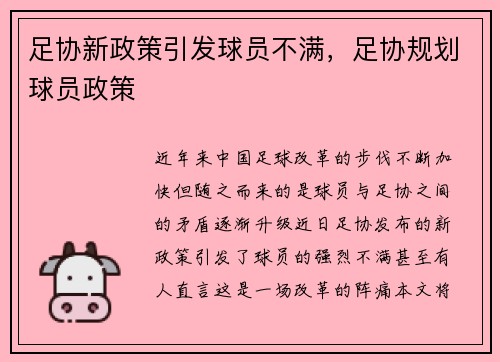 足协新政策引发球员不满，足协规划球员政策