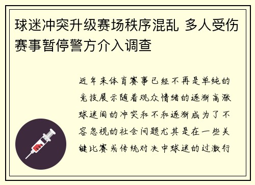 球迷冲突升级赛场秩序混乱 多人受伤赛事暂停警方介入调查